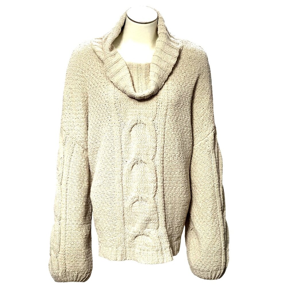 Seven7 Cable Knit Beige Cowl Neck Sweater Cozy Premium Quality Brand Size XXL